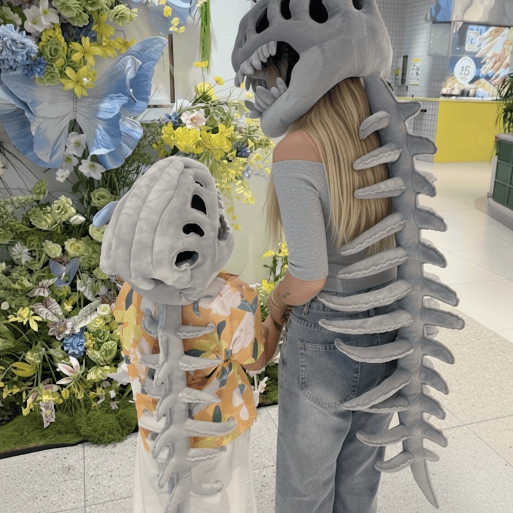 Spooky Dinosaur Skull Beanie with Plush Tail for Kids