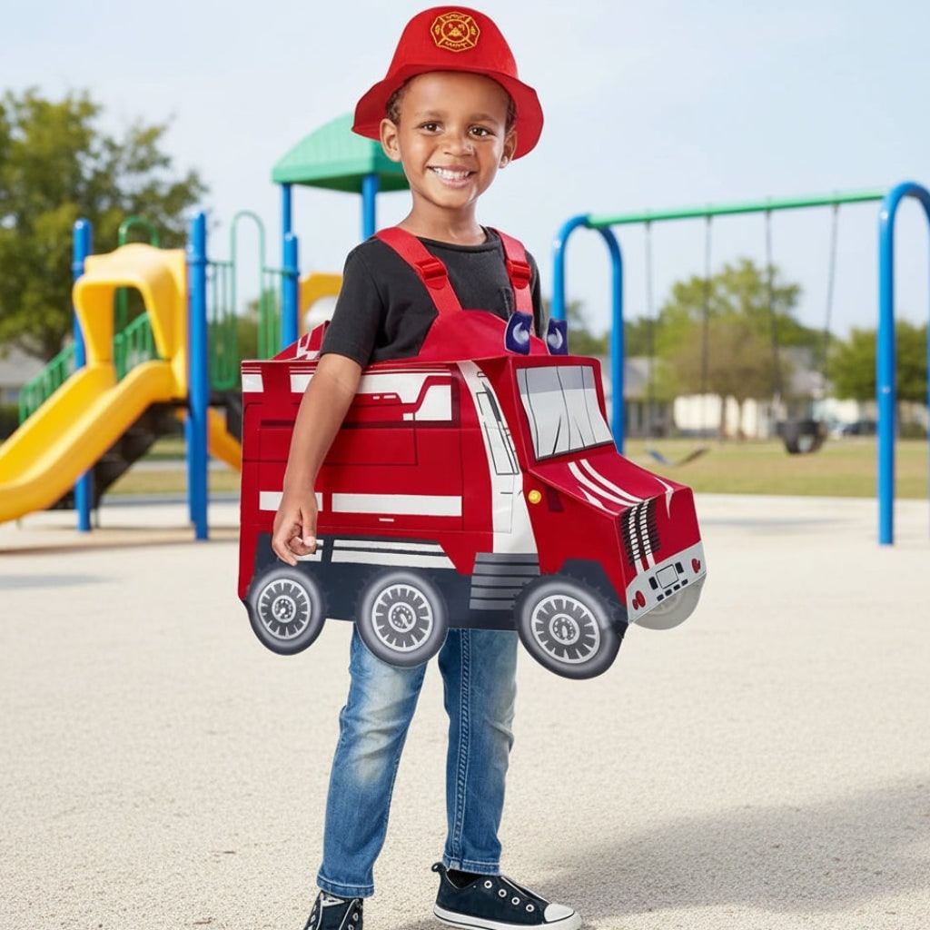 Heroic Firefighter Outfit for Kids with Reflective Safety Stripes and Hat