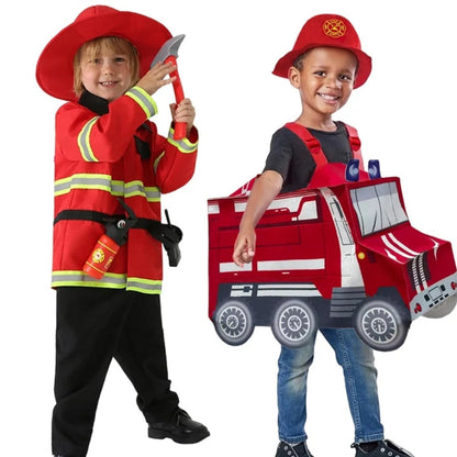 Heroic Firefighter Outfit for Kids with Reflective Safety Stripes and Hat