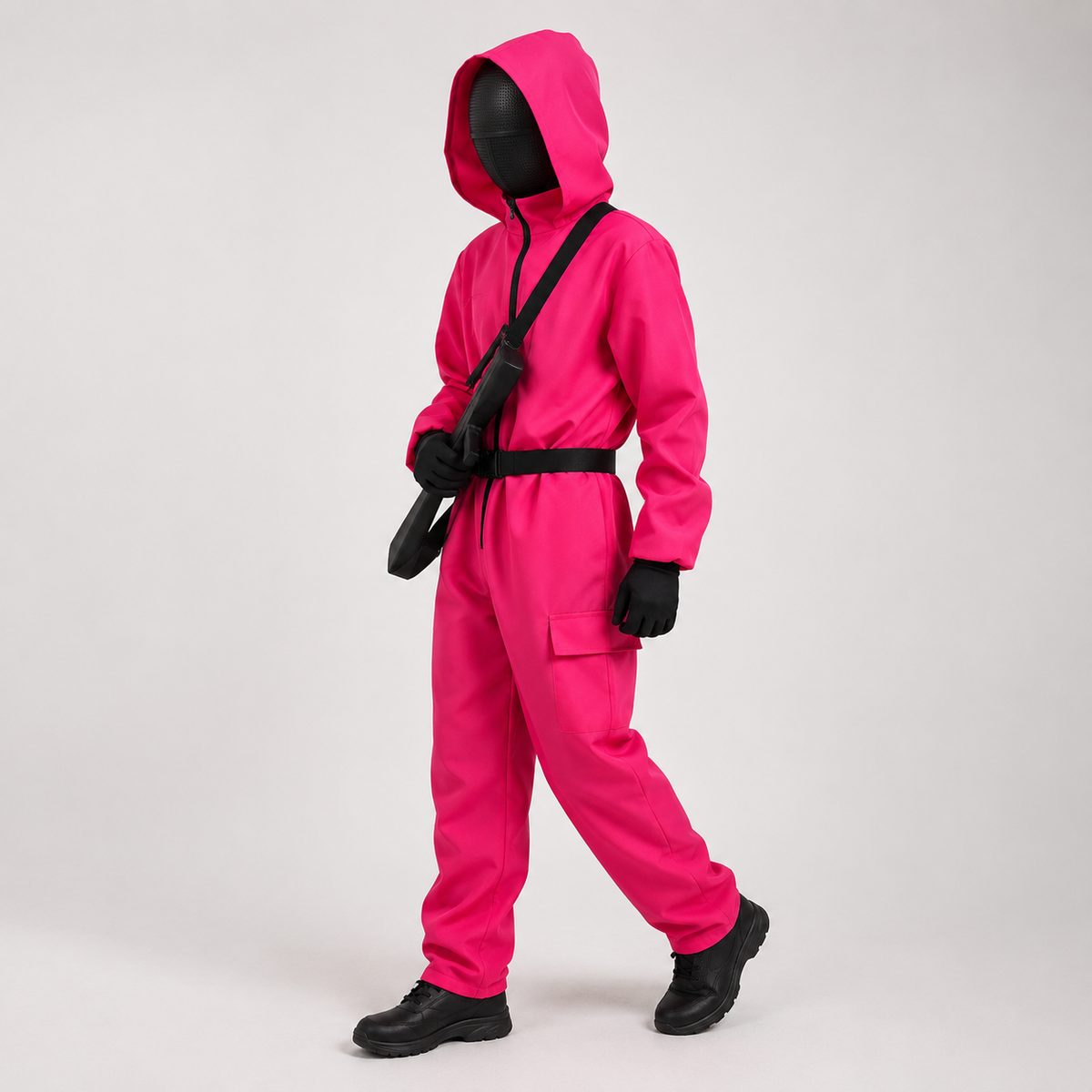 Kids' Pink Hooded Costume Jumpsuit with Face Mask and Pockets