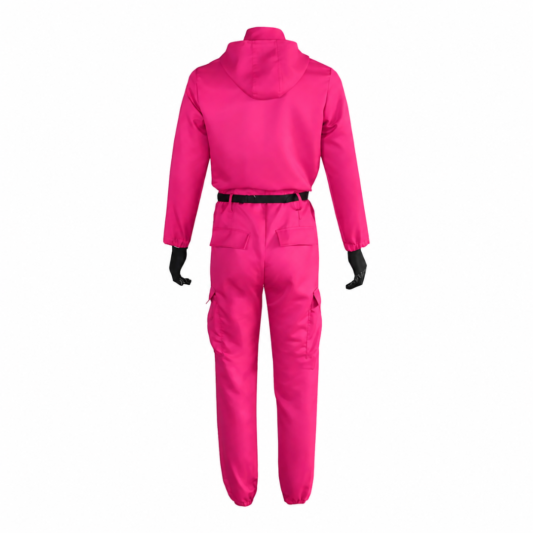 Kids' Pink Hooded Costume Jumpsuit with Face Mask and Pockets