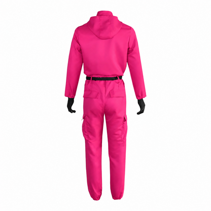 Kids' Pink Hooded Costume Jumpsuit with Face Mask and Pockets