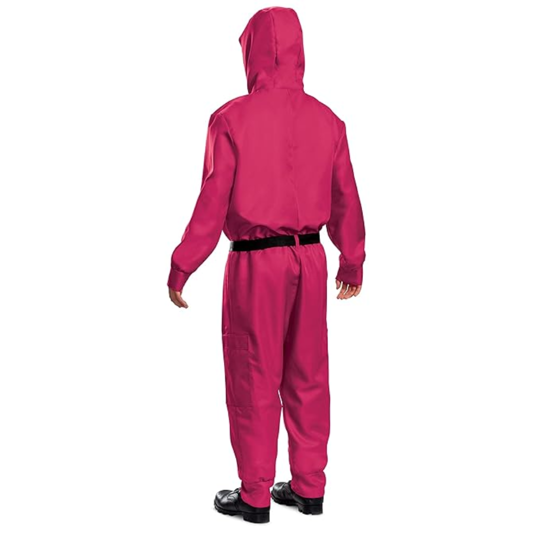 Kids' Pink Hooded Costume Jumpsuit with Face Mask and Pockets