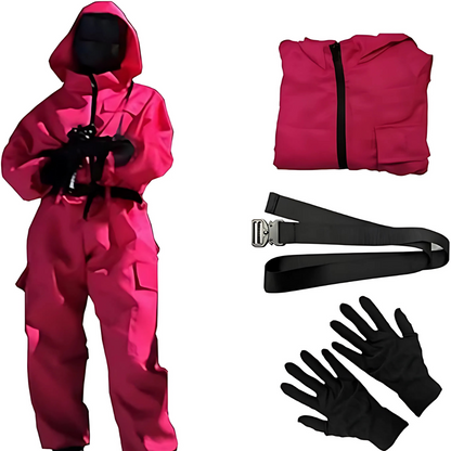 Kids' Pink Hooded Costume Jumpsuit with Face Mask and Pockets