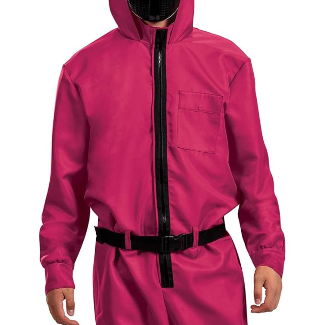 Kids' Pink Hooded Costume Jumpsuit with Face Mask and Pockets
