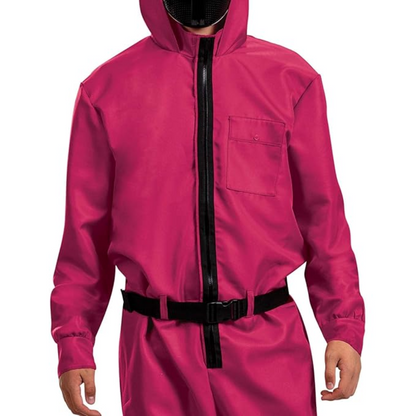 Kids' Pink Hooded Costume Jumpsuit with Face Mask and Pockets