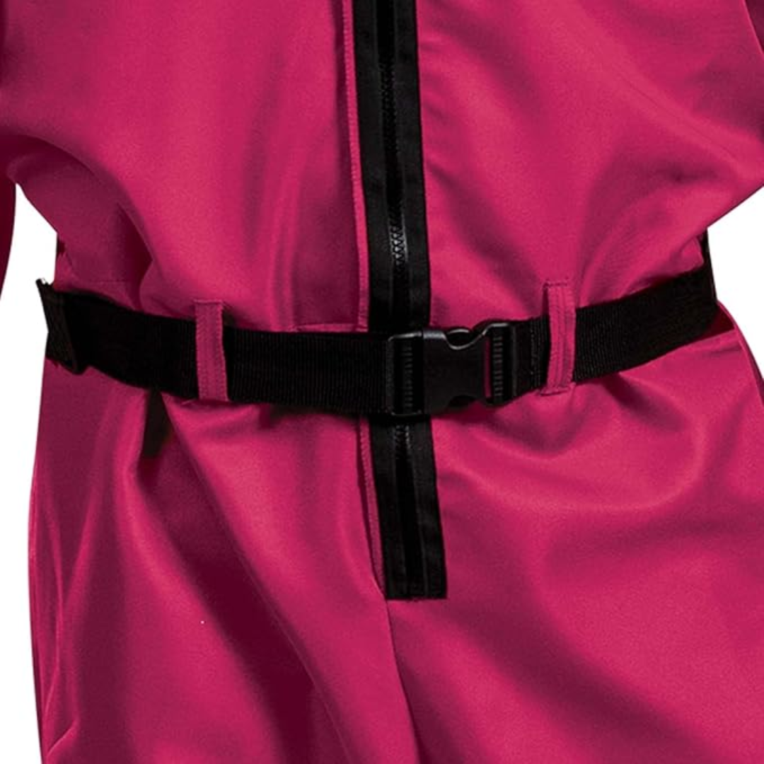 Kids' Pink Hooded Costume Jumpsuit with Face Mask and Pockets