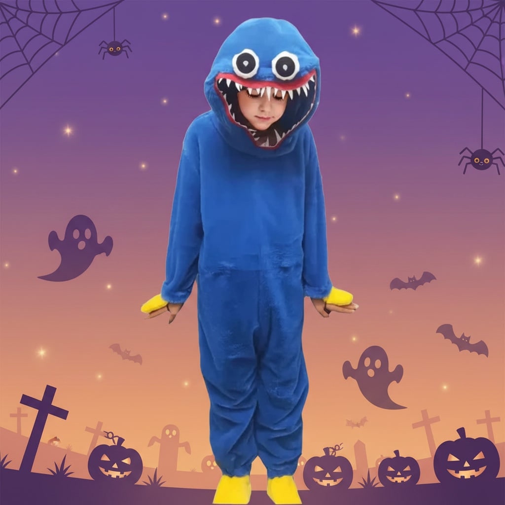 Cozy Monster Jumpsuit for Kids – Plush Halloween Costume with Hood