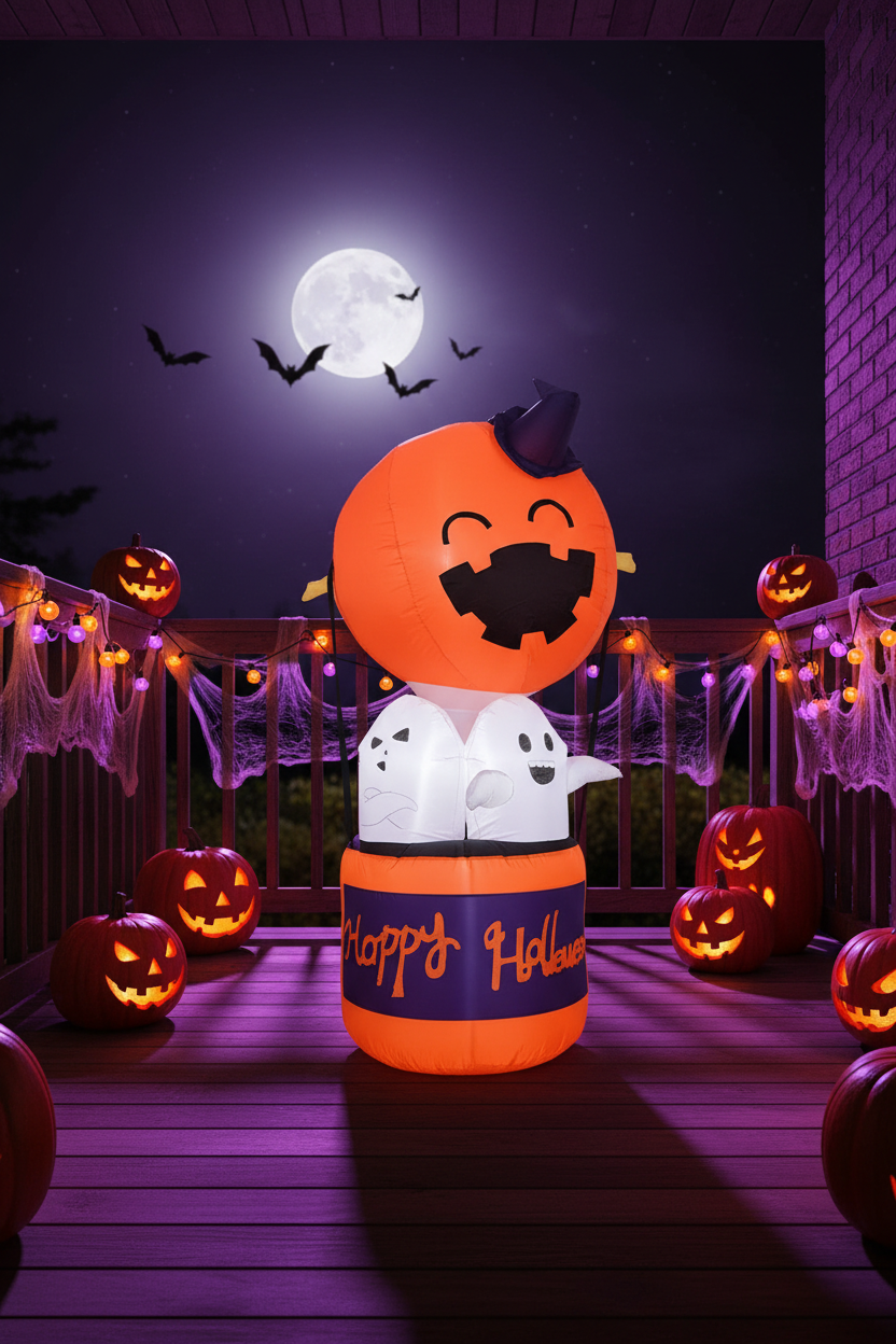 Giant Pumpkin Air Balloon Halloween Inflatable with Ghosts & Lights