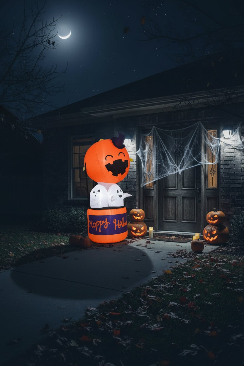 Giant Pumpkin Air Balloon Halloween Inflatable with Ghosts & Lights