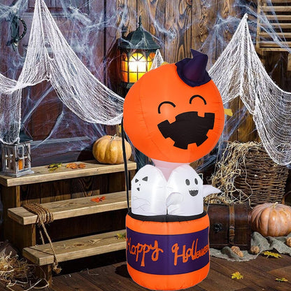 Giant Pumpkin Air Balloon Halloween Inflatable with Ghosts & Lights