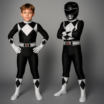 Kids' All-in-One Superhero Black Suit with Mask & Gloves