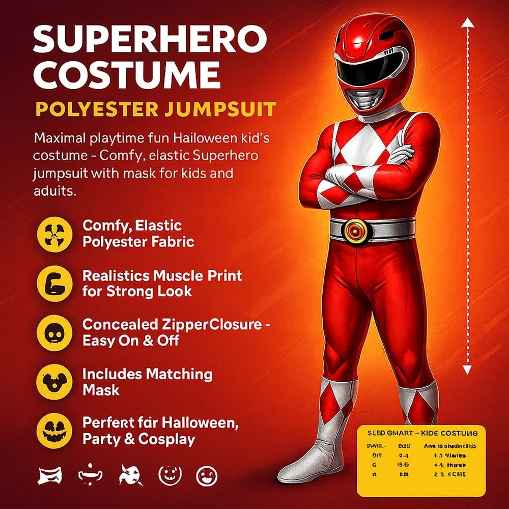 Kids' All-in-One Superhero Black Suit with Mask & Gloves
