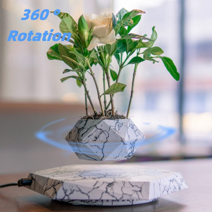 Magnetic Floating Planter with Elegant Marble Base and 360° Spin