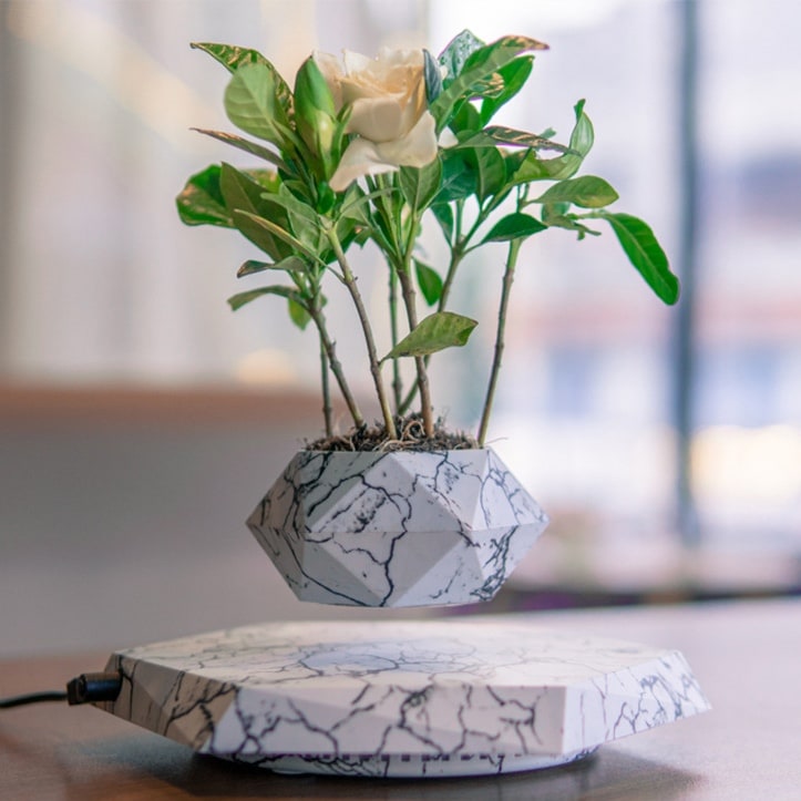 Floating Planter with Elegant Marble Base and 360-Degree Rotation