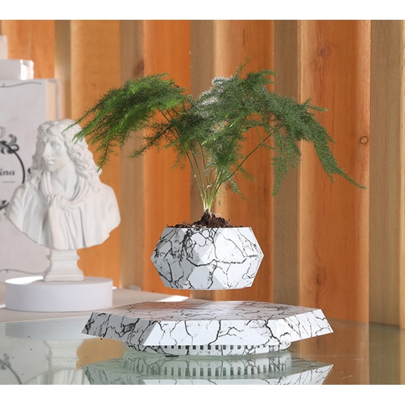 Floating Planter with Elegant Marble Base and 360-Degree Rotation