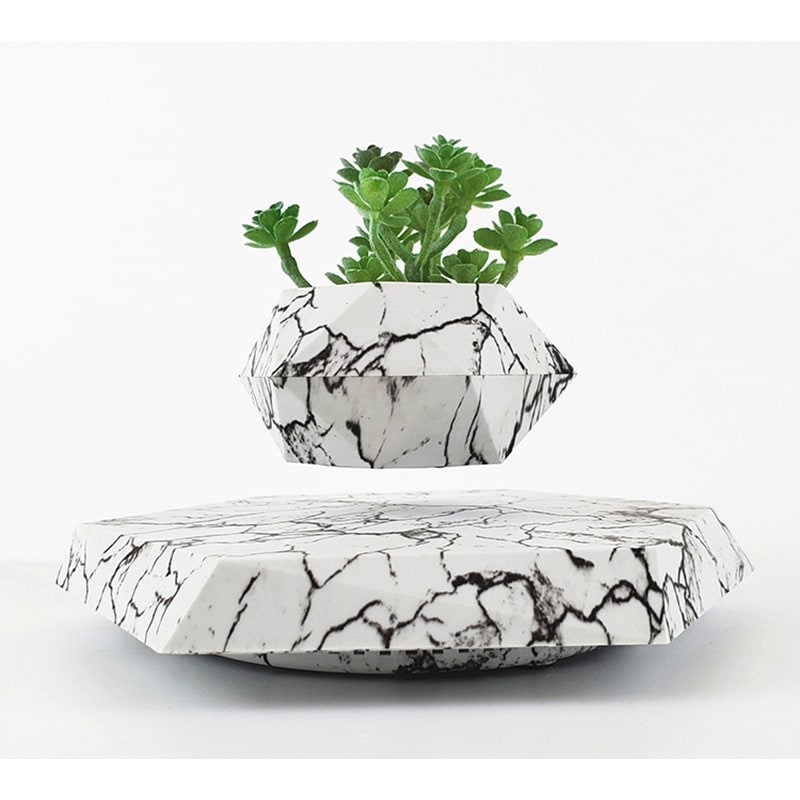 Floating Planter with Elegant Marble Base and 360-Degree Rotation
