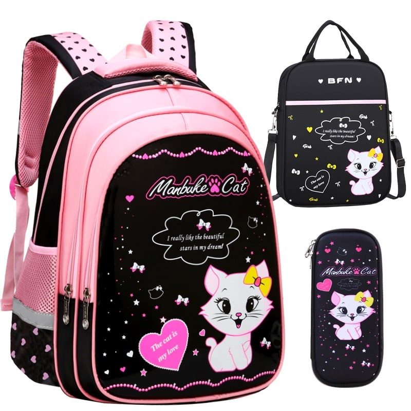 Charming Cat-Themed Backpack Set with Lunch Box & Pencil Case