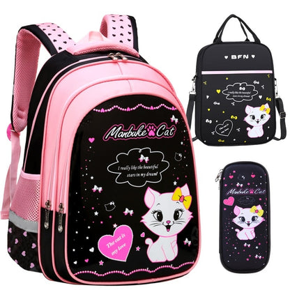 Charming Cat-Themed Backpack Set with Lunch Box & Pencil Case