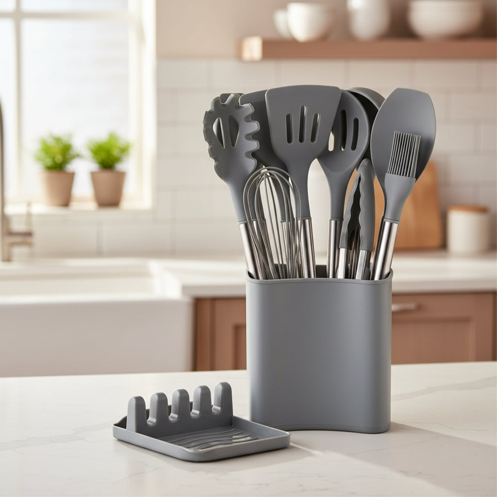 Culinary Craftsmanship – Elegant Utensil Collection with Silicone Tips