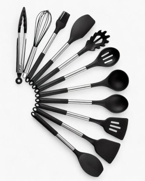 Culinary Craftsmanship – Elegant Utensil Collection with Silicone Tips