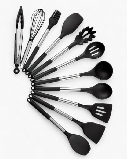 Culinary Craftsmanship – Elegant Utensil Collection with Silicone Tips