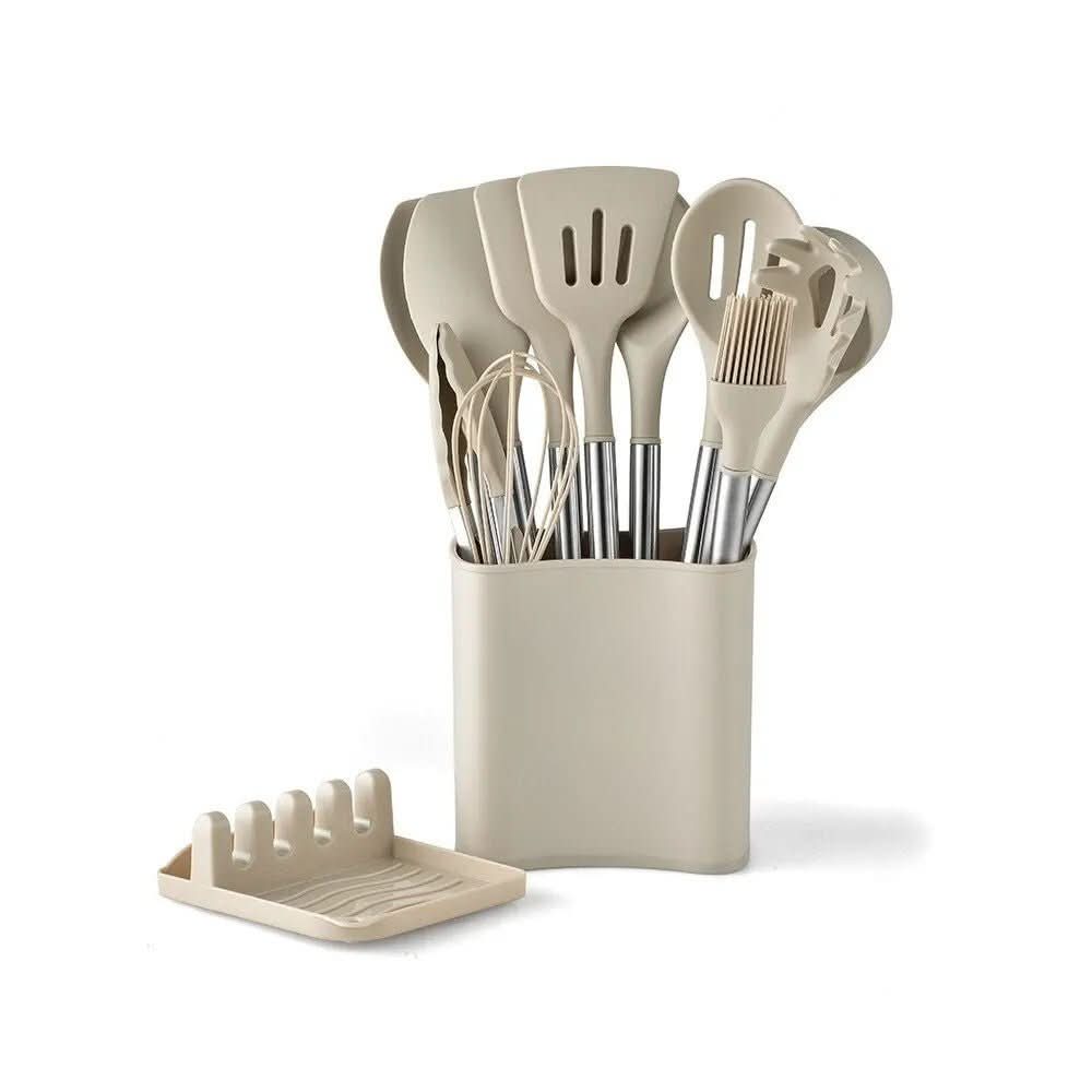 Culinary Craftsmanship – Elegant Utensil Collection with Silicone Tips
