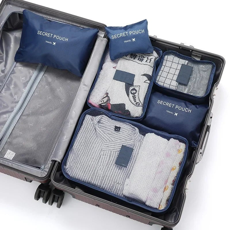 Water-Resistant Oxford Fabric 6-Piece Travel Luggage Organizer Set with Zipper and Mesh Window