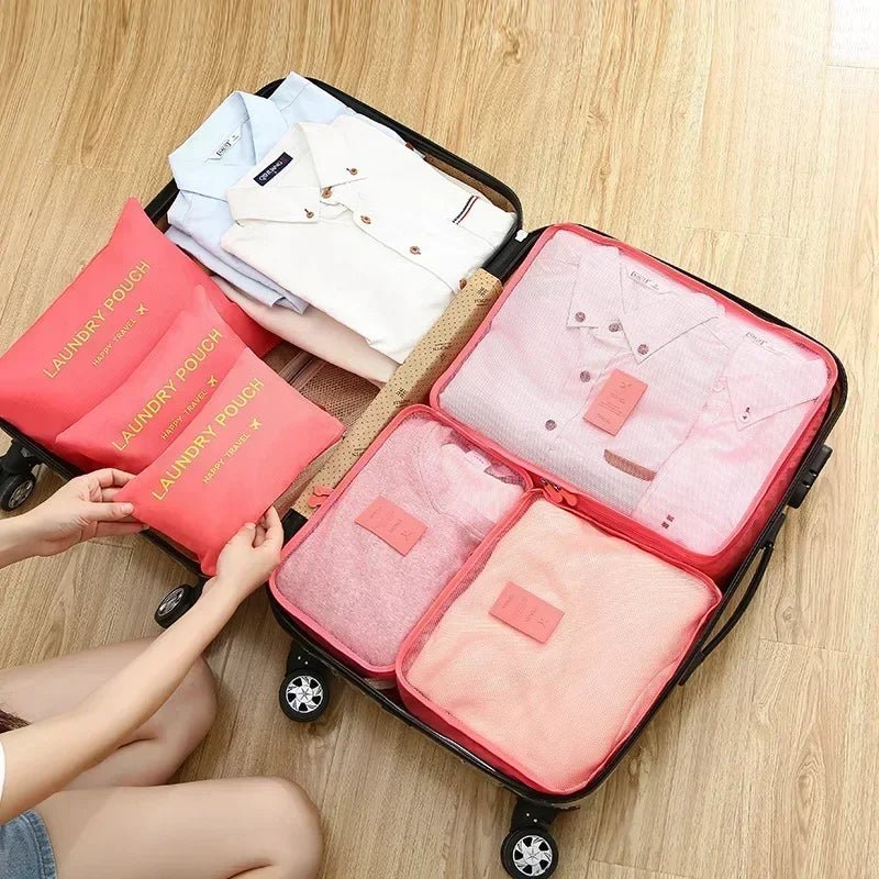 Water-Resistant Oxford Fabric 6-Piece Travel Luggage Organizer Set with Zipper and Mesh Window