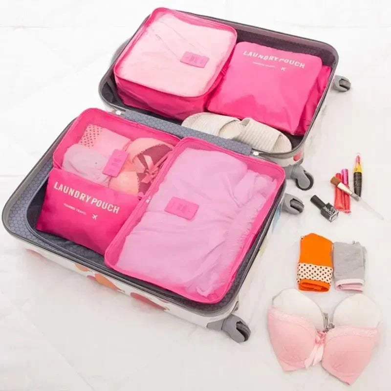 Water-Resistant Oxford Fabric 6-Piece Travel Luggage Organizer Set with Zipper and Mesh Window