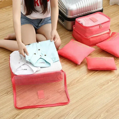 Water-Resistant Oxford Fabric 6-Piece Travel Luggage Organizer Set with Zipper and Mesh Window