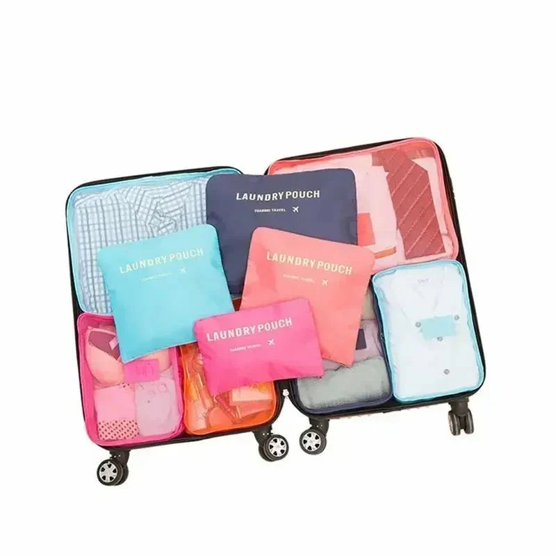 Water-Resistant Oxford Fabric 6-Piece Travel Luggage Organizer Set with Zipper and Mesh Window