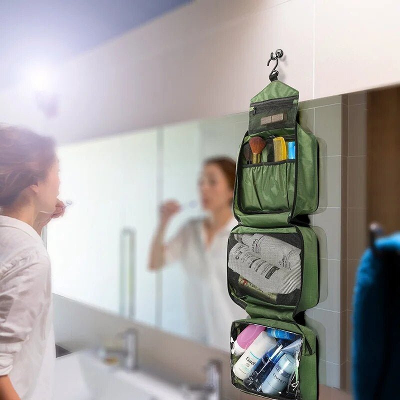 Travel Toiletry Organizer with Hook, Water-Resistant, Foldable, 24x15x10 cm, Oxford Fabric