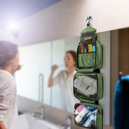 Travel Toiletry Organizer with Hook, Water-Resistant, Foldable, 24x15x10 cm, Oxford Fabric