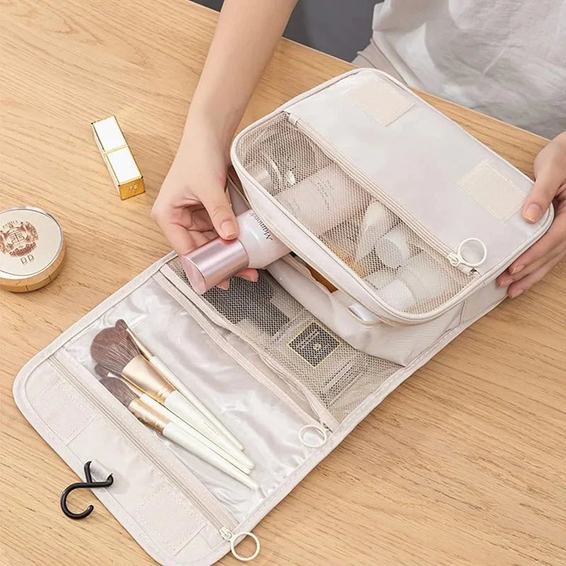 Hanging Travel Toiletry Organizer with Hook – Water-Resistant Polyester, 40 cm, Multiple Pockets and Transparent PVC Compartment