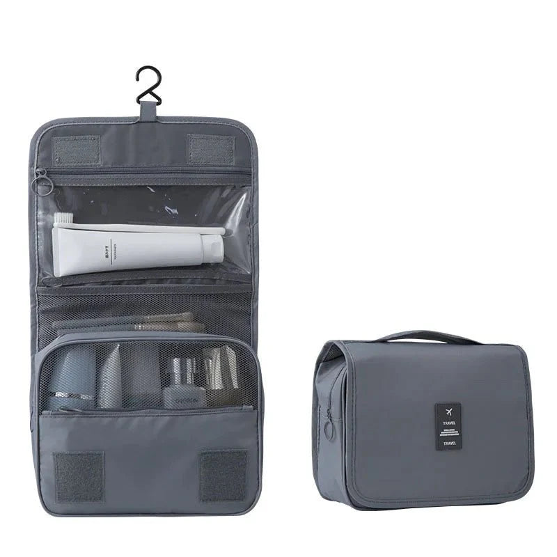 Hanging Travel Toiletry Organizer with Hook – Water-Resistant Polyester, 40 cm, Multiple Pockets and Transparent PVC Compartment