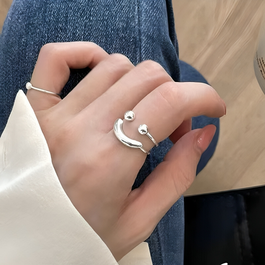 Adjustable Smiley Face Ring | Hypoallergenic | Sterling Silver Look