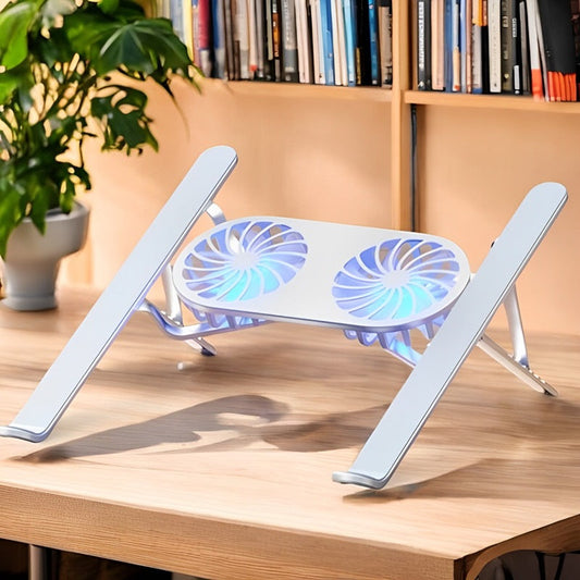 Adjustable Height Laptop Stand with 360° Rotating Cooling Fans