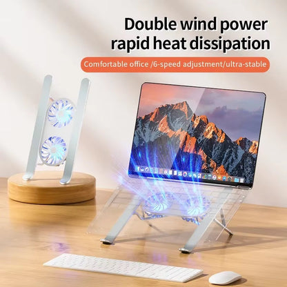 Adjustable Height Laptop Stand with 360° Rotating Cooling Fans