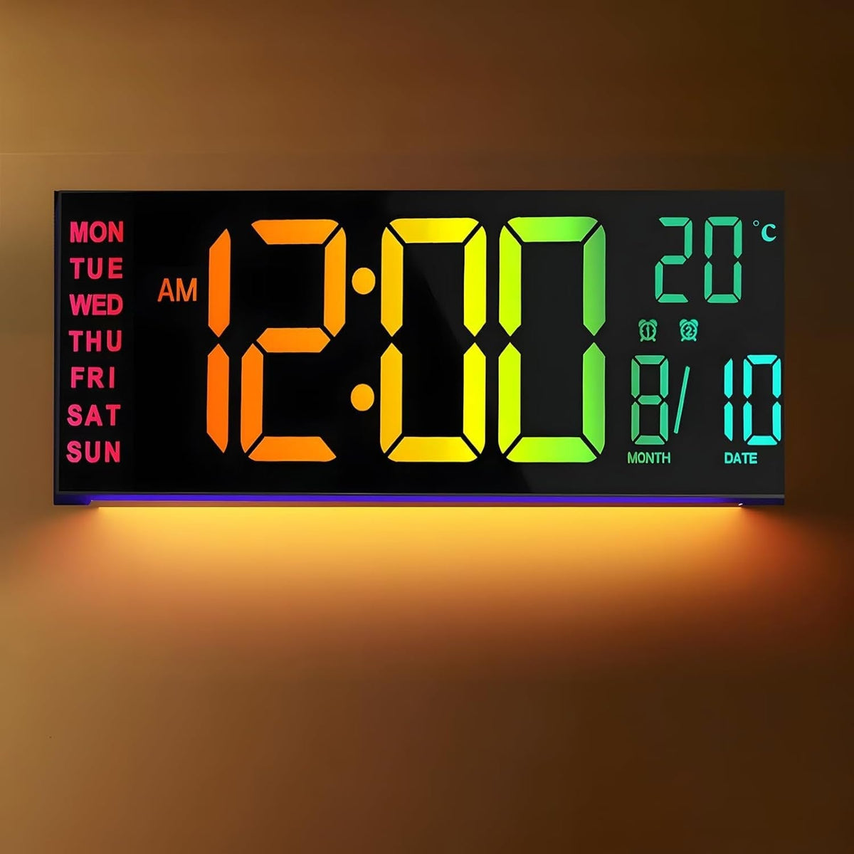 Stylish Oversized LED Wall Clock with Colorful Nightlight