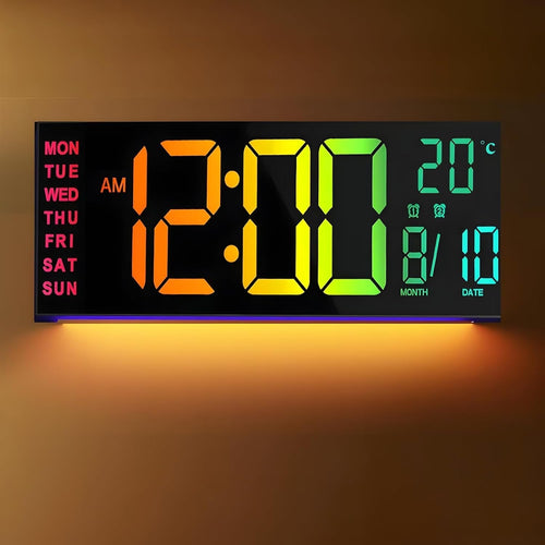 Stylish Oversized LED Wall Clock with Colorful Nightlight