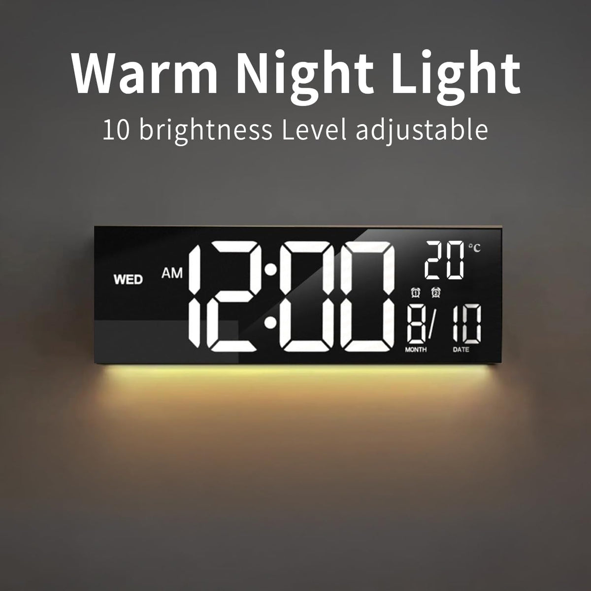 Stylish Oversized LED Wall Clock with Colorful Nightlight