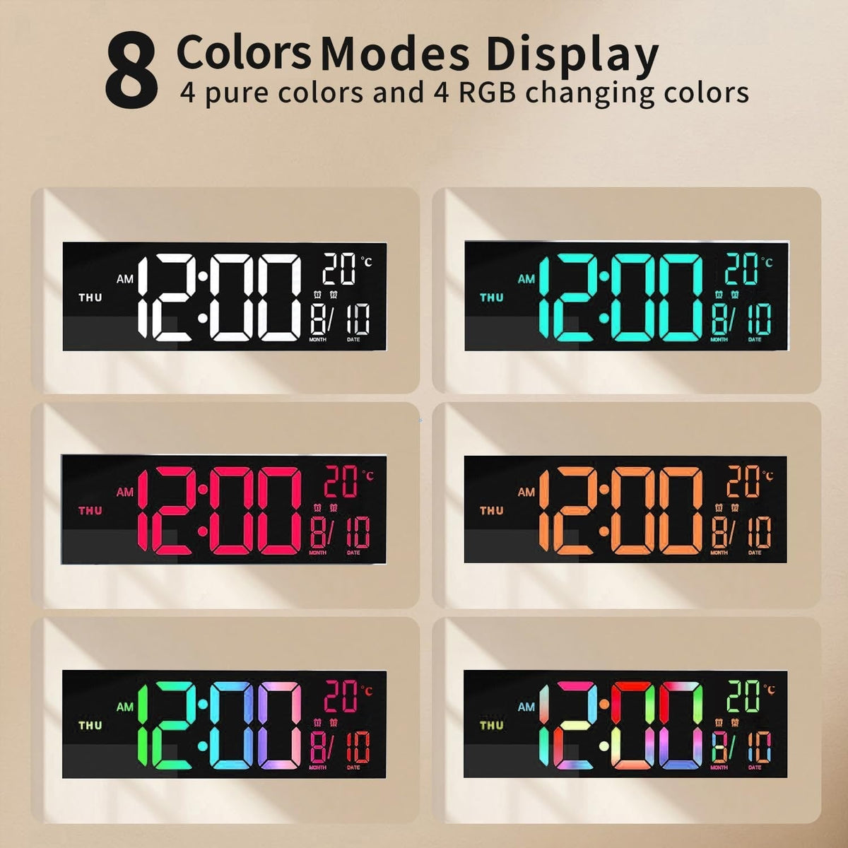 Stylish Oversized LED Wall Clock with Colorful Nightlight