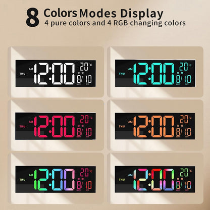 Stylish Oversized LED Wall Clock with Colorful Nightlight