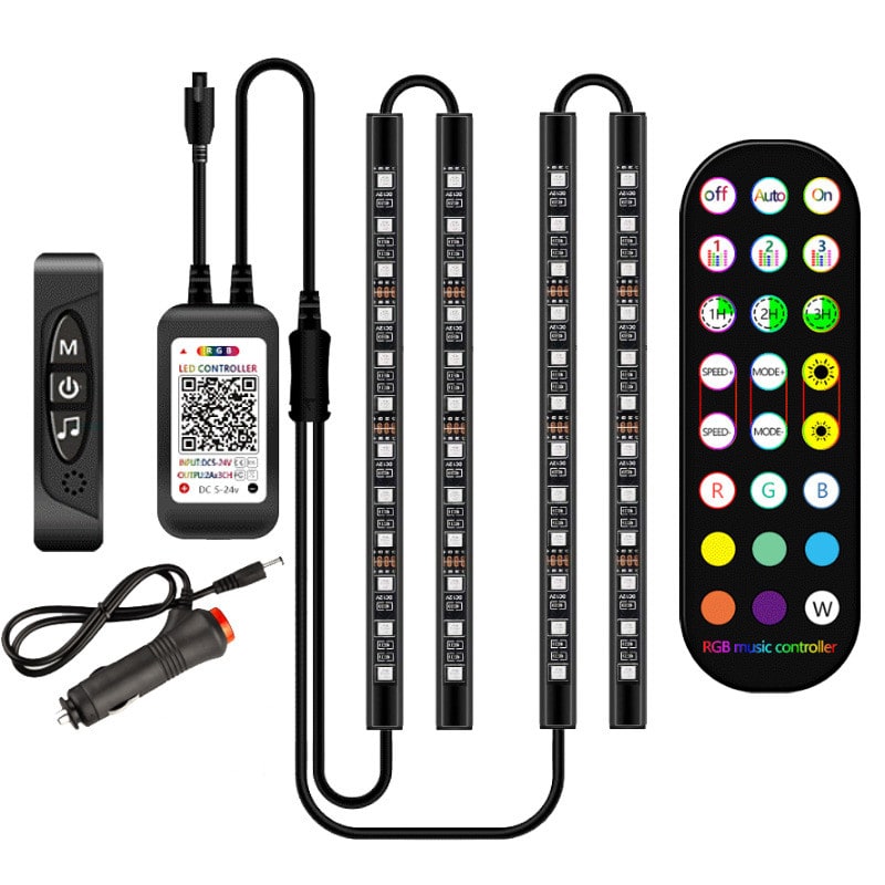 Dynamic Car Interior LED Lights with Remote and Music Sync