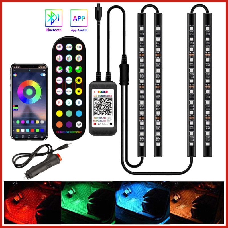 Dynamic Car Interior LED Lights with Remote and Music Sync