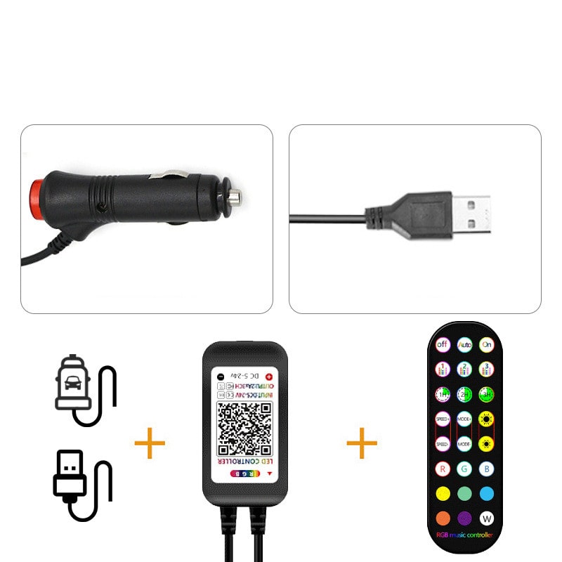 Dynamic Car Interior LED Lights with Remote and Music Sync