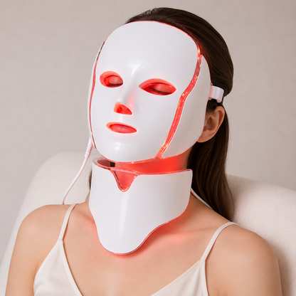 7-Color Light Therapy Face Mask with Neck Support for Acne, Wrinkles, Pores