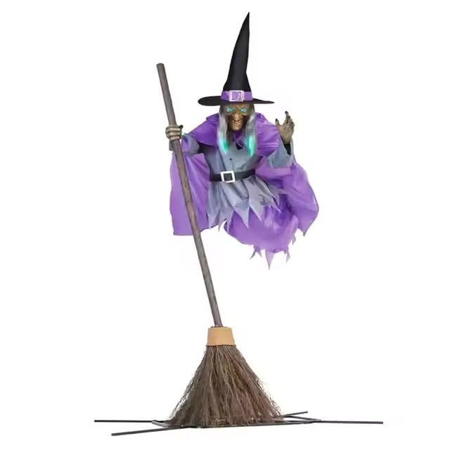 6-Foot Enchanting Witch with LED Eyes and Broomstick Base