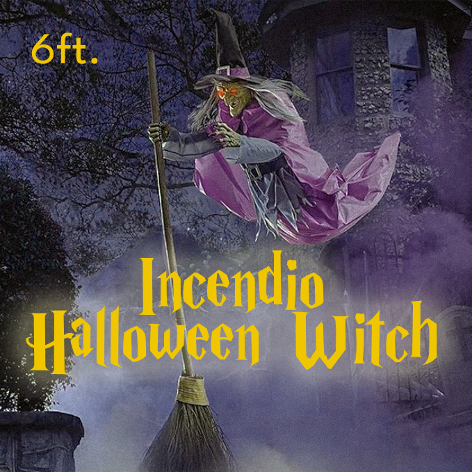 6-Foot Enchanting Witch with LED Eyes and Broomstick Base
